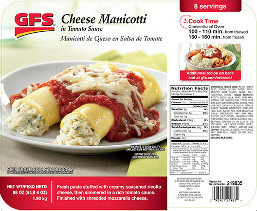 Request Foods, Inc. Issues Allergy Alert On Undeclared Eggs In GFS® Brand Cheese Manicotti
